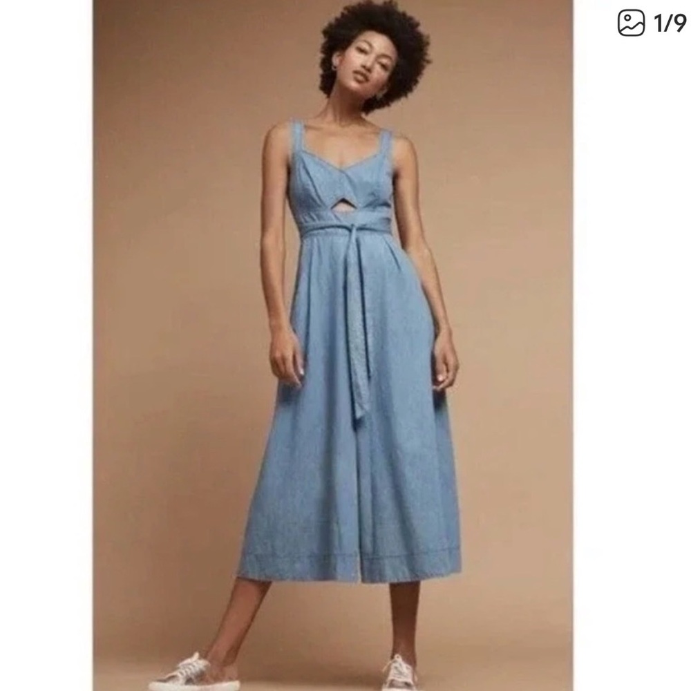 Anthropologie Holding Horses Chambray Wide Leg Pleated Jumpsuit | 6